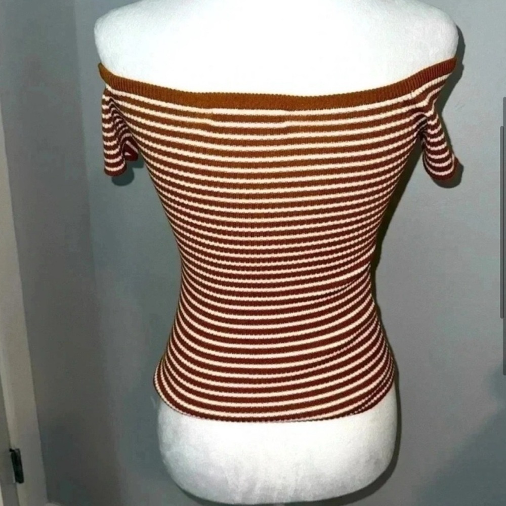 Madewell Ribbed Off Shoulder Knit Striped Top/Size XXS/US 2-4 - Picture 4 of 6